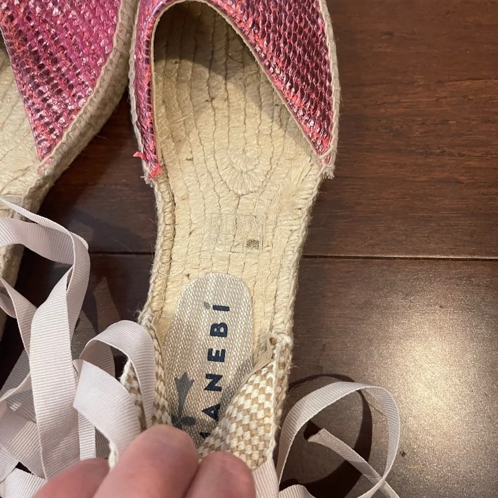 nwot nwob manebi pink metallic Espadrille Flats with laces 38 7.5